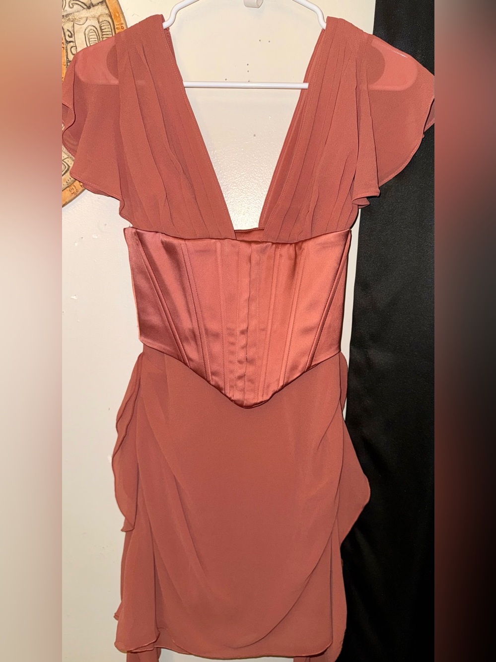 NWT Oh Polly terracotta color One-Shoulder Satin Corset Dress